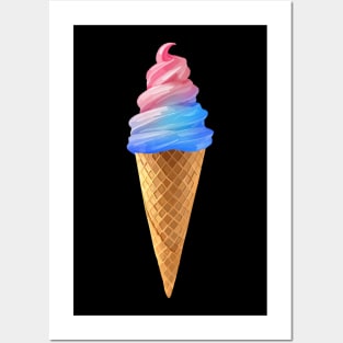 Pink Blue Cotton Candy Ice Cream Cone Posters and Art